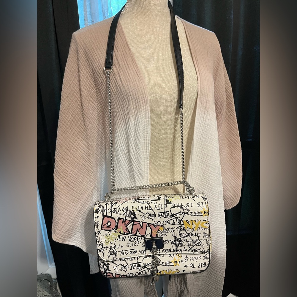 DKNY Black and White Graffiti Crossbody Bag